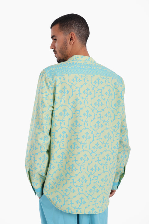 Long sleeves shirt in printed cotton with round collar